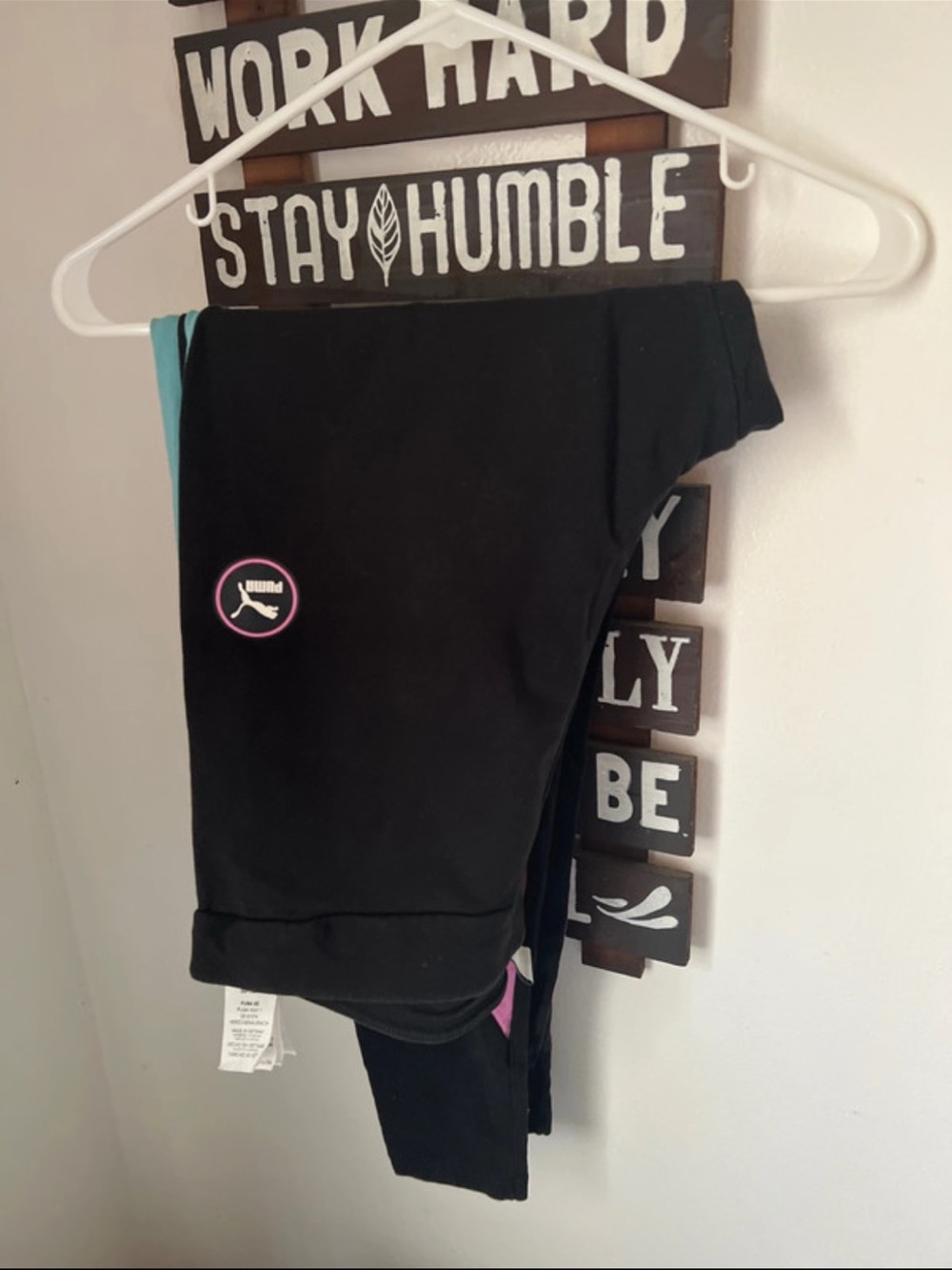Puma Black Leggings with Teal & Pink Accents